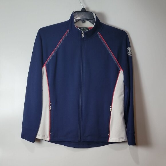 Lauren Ralph Lauren Active Womens Track Jacket XL Blue & White Polyester Blend - Picture 13 of 16